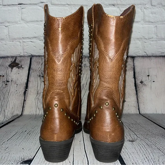Vintage Women’s Brown Western Embroidered & Studded Cowboy Boots Size 8.5 - Picture 5 of 16